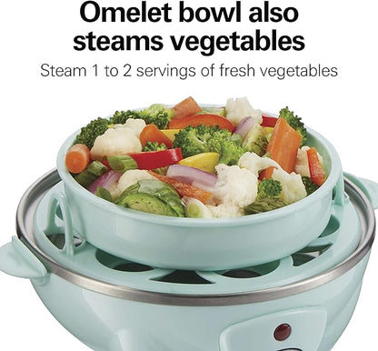Hamilton Beach 3-in-1 Electric Egg Cooker for Hard Boiled Eggs, Poacher Eggs, Omelet Maker & Vegetable Steamer, Holds 7, Mint (25504)