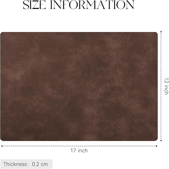 MOSAYT Vinyl Placemats Set of 6-12 X 17 Inch - Faux Leather 100% Waterproof Oil-Proof Wipeable PU Place Mats, Heat Resistant Reversible Table Mats for Kitchen, Dining, Outdoor (Coffee)