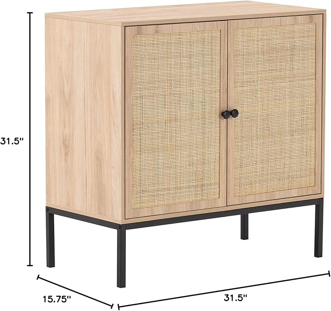 Yechen Set of 2 63" Sideboard Cabinet with Natural Rattan Doors, Buffet Console & Accent Cabinet, Rattan Credenza Storage with Metal Legs for Living Room, Kitchen, Dining Room
