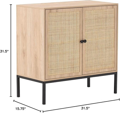 Yechen Set of 2 63" Sideboard Cabinet with Natural Rattan Doors, Buffet Console & Accent Cabinet, Rattan Credenza Storage with Metal Legs for Living Room, Kitchen, Dining Room