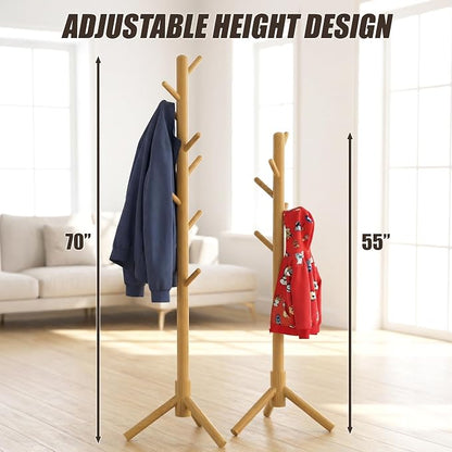 Simple Houseware Wooden Coat Rack Stand Garment Adjustable Tree Rack, 9 Hooks, Oak