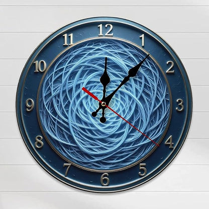 Wall Clock, Abstract Pattern Non Ticking Wall Clocks Battery Operated, Blue Wooden Wall Clocks for Kitchen, Living Room, Bedroom, Office, Bathroom Decorative 10 Inch