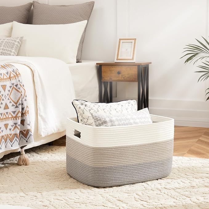 Artfeel Blanket Basket,Rectangle Woven Baskets for Storage,65L Laundry Basket for Decorative Nursery Blanket,Toys,Dirty Clothes and Magazine in Shelves,Baby Room,and Living Room