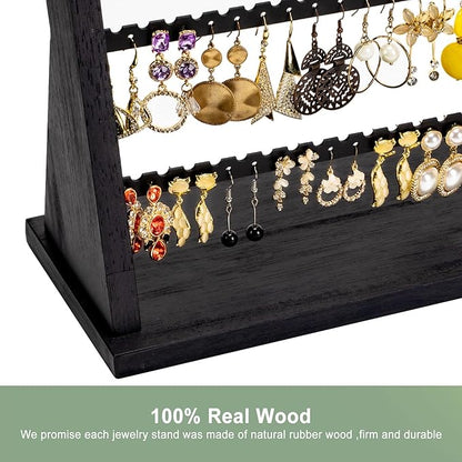 Poyilooo Earring Holder Organizer, Rustic Wood Earring Holder Stand, 5 Layer Jewelry Holder Organizer with 270 Earring Tree Holes Display Rack for Stud Earings & Hoop Earrings, Gifts for Women