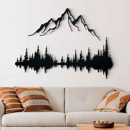 Wita Home Mountain and Forest Metal Wall Art, Wall Mounted Home Decor, Pine Trees and Nature Wall Art for Living Room, Bedroom or Office, Large Outdoor Wall Decor, Nature Christmas Decor (Black Mountain-Black Forest, 48x32 inches)