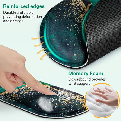Mouse Pad Green with Wrist Rest Set, 3-in-1 Wrist Support Mousepad Set, Gaming Mat Pad with Anti-Skid Base,Ergonomic Mouse Pad,Memory Foam Gel Wrist Rest for Computer Keyboard