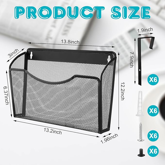 Tenceur 3 Pcs Mesh Letter Wall File Folder Cubicle File Holder Hanging Wall Mounted File Holder 3 Pocket Vertical File Organizer for Office Home Room Storage Basket(13.19 x 12.2 x 3.07 Inch,Black)