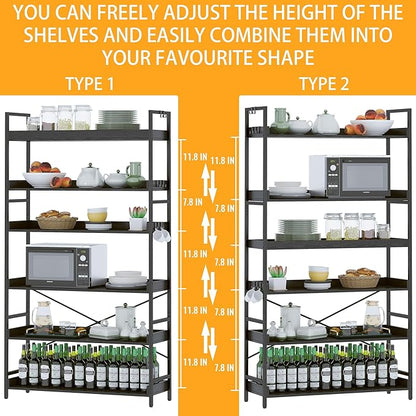 HCHQHS Bookshelf, Adjustable Industrial Bookcase, Vertical Tall Book Shelf, Wood and Black Metal Open Bookshelves for Home Office, Living Room, Bedroom (Black, 6-Tier (31" W x 70" H))