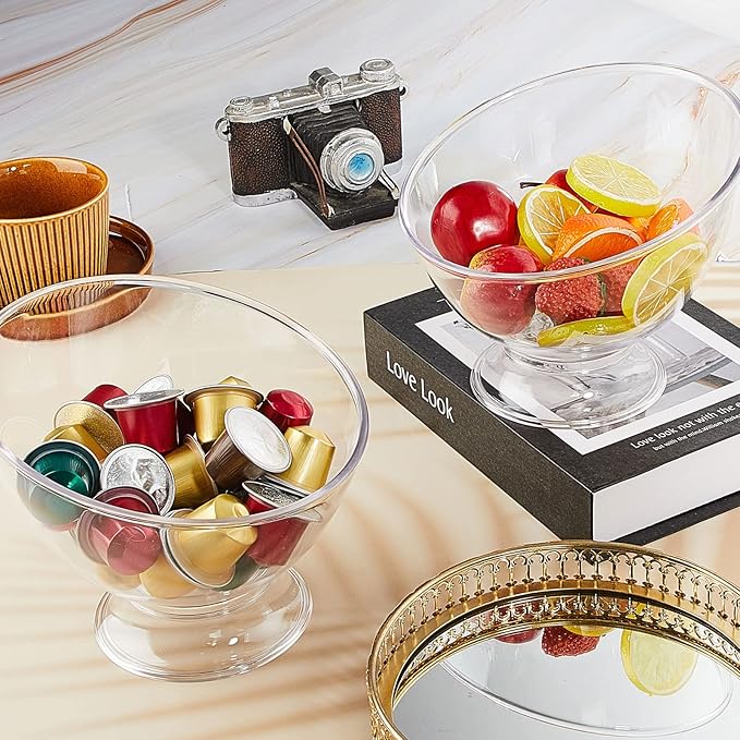Zubebe 2 Pcs Clear Coffee Pod Holder, Large Plastic Coffee Organizer, Countertop Capsule Creamer Container, Versatile Candy Dish Salad Bowl Fruit Jar for Kitchen Office Bar
