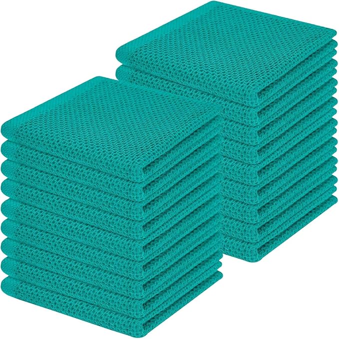 Homaxy 100% Cotton Waffle Weave Kitchen Dish Cloths, Ultra Soft Absorbent Quick Drying Dish Towels, 12 x 12 Inches, 18-Pack, Teal