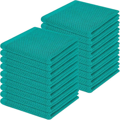 Homaxy 100% Cotton Waffle Weave Kitchen Dish Cloths, Ultra Soft Absorbent Quick Drying Dish Towels, 12 x 12 Inches, 18-Pack, Teal