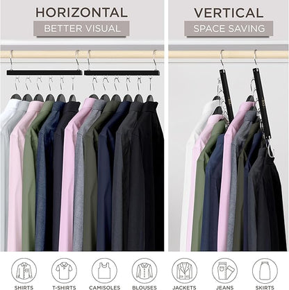 MORALVE Space Saving Hangers for Closet – 4 Pack European Beechwood 6-Tier Shirt Organizer with 360° Swivel Hook – Collapsible Clothes Hanger for Closet Organization (Hangers Not Included)