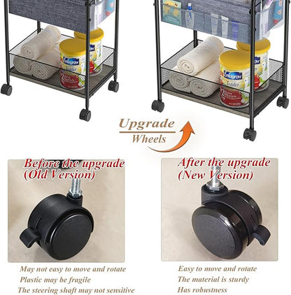 3-Tier Baby Diaper Caddy Organizer and Storage Cart, Mobile Metal Utility Cart with Rolling Wheels for Nursery Essentials with 4+2 Dividers, Large Capacity Rolling Cart For Bedroom, Bathroom, Nursery