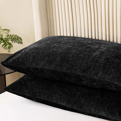 CaliTime Throw Pillow Covers Decorative 20 X 26 Inches Pack of 2 Cozy Chenille Standard Pillow Shams Cases for Couch Sofa Bed Living Room Home Black