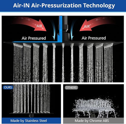 Shower Head, 12‘’ High Pressure Rainfall/Handheld Shower Combo with 11'' Extension Arm, 9 Settings, Anti-leak Shower Head with Holder, Height/Angle Adjustable, Matte Black