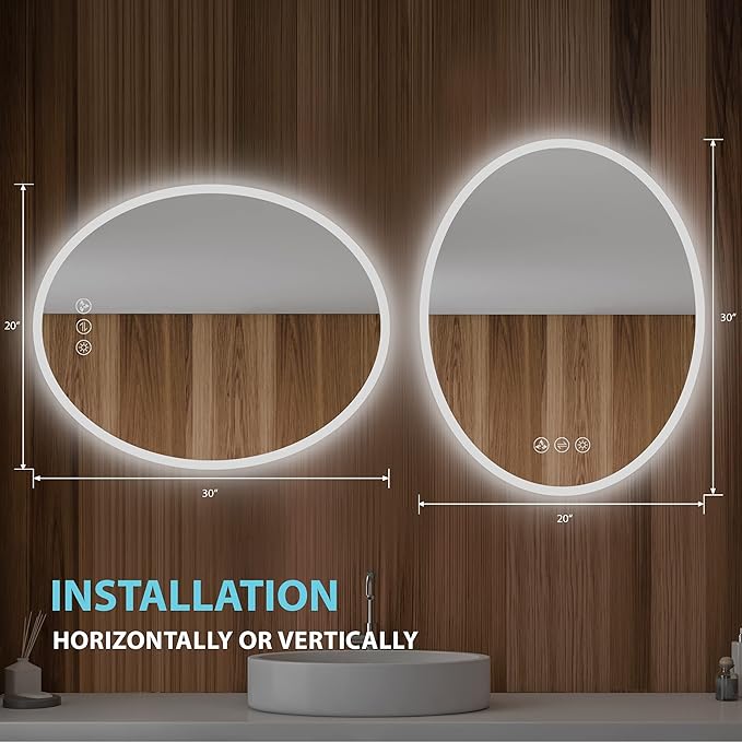 Blossom 20'' x 30'' LED Mirror for Bathroom Lighted Vanity Mirror for Wall Front Lights + Backlit LED Bathroom Mirror Anti-Fog Tempered Glass ETL Listed, Wall Mounted LED Vanity Mirror