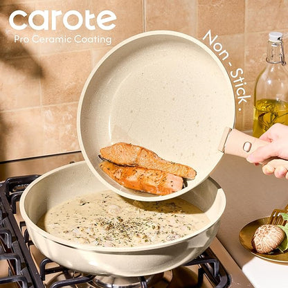 CAROTE 25PCS Ceramic Cookware Set, Pots and Pans set Non Stick, RV Kitchen Cooking Set Removable Handles, Oven Safe, Induction Cookware, Non-toxic Kitchen Cooking Set, PFAS and PFOA Free