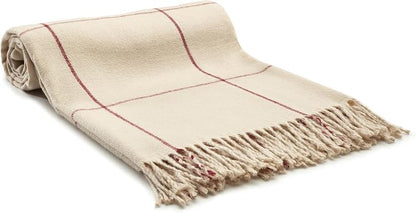 Arus Acrylic Highlands Collection Queen Size Tartan Plaid Design Throw Blanket Cream-Red, 60x80 inches