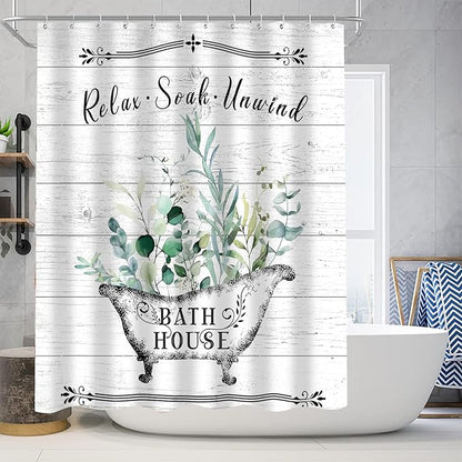 Nkzply 4 Pcs Farmhouse Shower Curtain Rustic Bathroom Sets with Shower Curtain and Rugs Floral Shower Curtain Set Green Leaves Bathroom Decor Vintage Bathroom Rugs Set Toilet Lid Cover Hooks