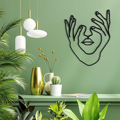 Wita Home Modern Hands and Face Woman Metal Wall Art, Minimalist Line Art for Living Room, Bedroom, or Office, Artistic Iron Wall Decor, Gift for Her, Elegant 3D Black Metal Sculpture (24x18 inches)