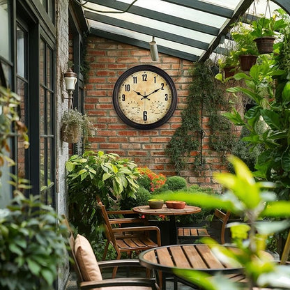 TOOCAT 16 Inch Indoor Outdoor Clock with Temperature and Hygrometer Waterproof Large Wall Clock, for Patio Pool Porch Garden Garage Bar Decoration