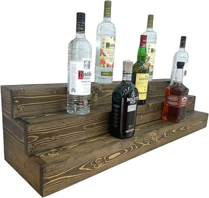 Handmade Tiered Display Shelving - Three Tier Bar Display - Bar Organizer - Liquor Bottle Display (42" without Back, Dark Walnut)