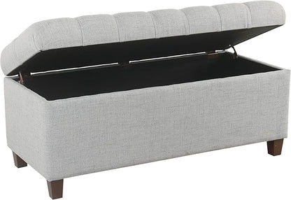 Homepop Home Decor Tufted Ainsley Button Storage Ottoman Bench with Hinged Lid Ottoman Bench with Storage for Living Room & Bedroom, Light Blue 18x40x18 Inches