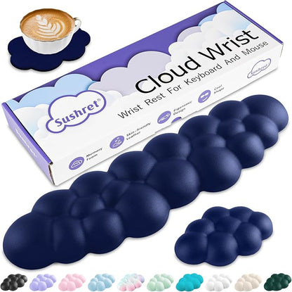 Sushret Cloud Wrist Rest Keyboard, Cloud Keyboard Wrist Pad Set with PU Leather Memory Foam, Cute Arm Rest for Palm Support, PC/Gaming Desk Accessories/Office Setup/Computer Hand Cushion - Dark Blue
