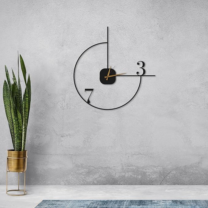 Dekory Minimalist Wall Clock 20-Inch – Black Metal, Silent Non-Ticking Quartz, Sleek Contemporary Design for Living Room, Kitchen, Office