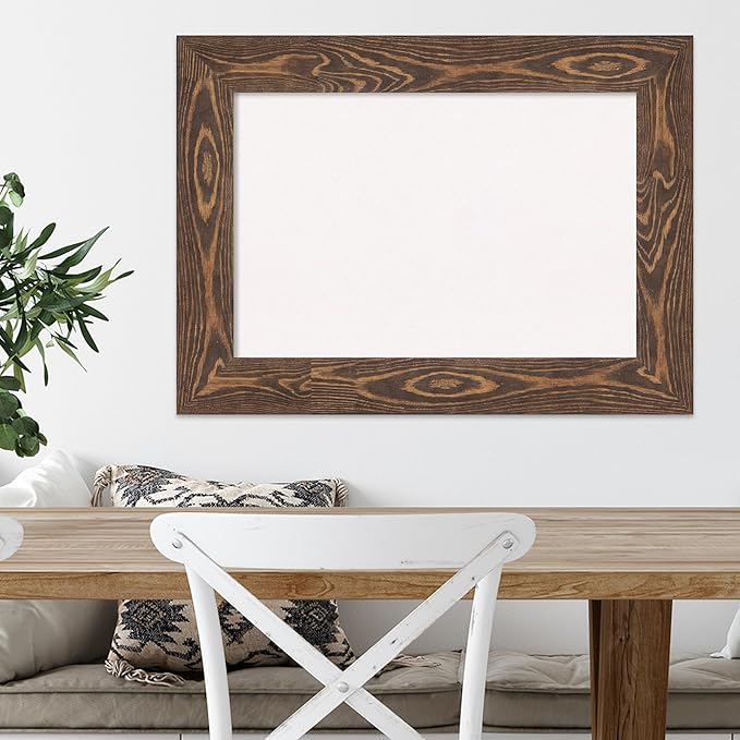 Amanti Art White Cork Board for Wall, 22x30 Vision Board with Brown Wood Frame, Medium Corkboard Office Decor for Home Organization, Country Rustic Corkboard Pinboard to Display Items for Home