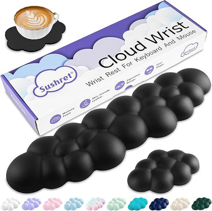 Sushret Cloud Wrist Rest Keyboard, Cloud Keyboard Wrist Pad Set with PU Leather Memory Foam, Cute Arm Rest for Palm Support, PC/Gaming Desk Accessories/Office Setup/Computer Hand Cushion - Black
