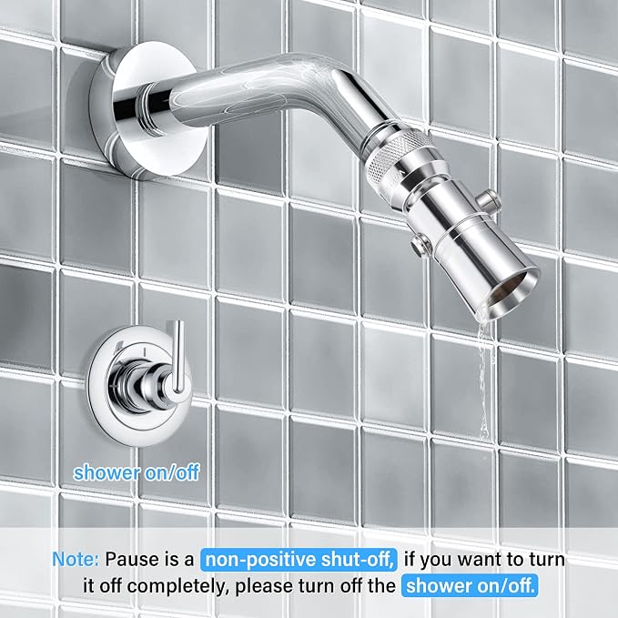 Enhon 2 Setting Pivoting Single Spray Shower Head with Shut Off Valve Replacement for 52652-PK Compatible with Delta Shower 2.5 GPM Brass Water Saving Shower Head Chrome 1" Diameter Spray Face (1 Set)