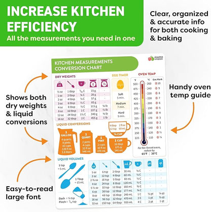 Momo & Nashi Kitchen Conversion Chart Magnet - Measurements Conversion Chart - Baking Supplies Baking Accessories Cooking Gadgets - Baking Kitchen Cooking Gifts for Women - Kitchen Gadgets