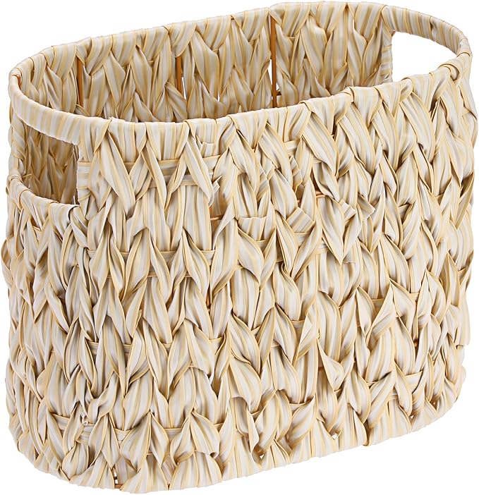 Sumnacon Toilet Paper Storage Basket Freestanding, Wicker Toilet Paper Holder Stand with Handle, Decorative Narrow Bathroom Baskets Sturdy Plastic Organizer Bin for Tissue Rolls, Toiletries, Towels
