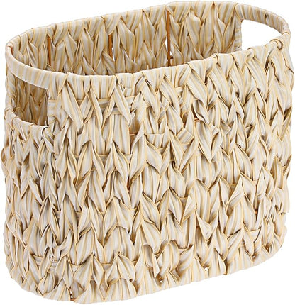 Sumnacon Toilet Paper Storage Basket Freestanding, Wicker Toilet Paper Holder Stand with Handle, Decorative Narrow Bathroom Baskets Sturdy Plastic Organizer Bin for Tissue Rolls, Toiletries, Towels