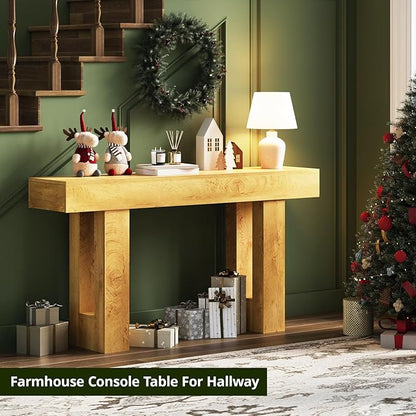 FURSUN 63 Inch Long Console Table with Storage, Narrow Wooden Sofa Table Behind Couch, Farmhouse Entryway Hallway Table for Living Room, Natural Oak