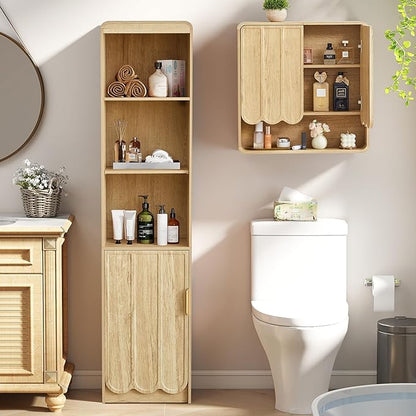 ORRD Narrow Tall Bathroom Storage Cabinet, Freestanding Storage Cabinet with Open Storage Compartments and Adjustable Shelf for Small Space, Bathroom, Living Room, Kitchen, (Natural)