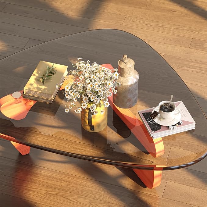 Coffee Table for Living Room Mid Century Modern Center Small Table with Glass Top and Wood, Walnut Transparent(45 Inch)