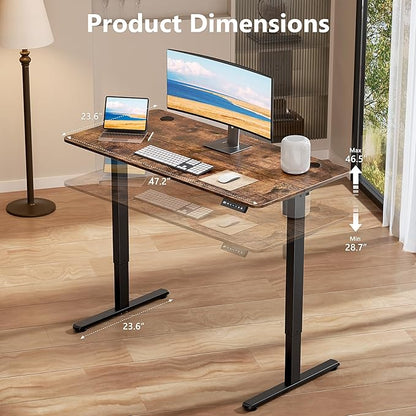 Electric Standing Desk 48 x 24 Inches, Height Adjustable Sit Stand Home Office Computer Desk with Memory Presets,Brown