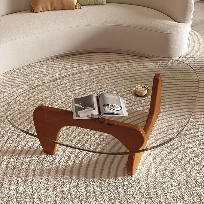 Modern Glass Coffee Table, Mid Century Small Coffee Table, Coffee Table for Living Room,Suitable for Bedroom Living Room Reception Office Tables (Walnut/Transparent, Small)