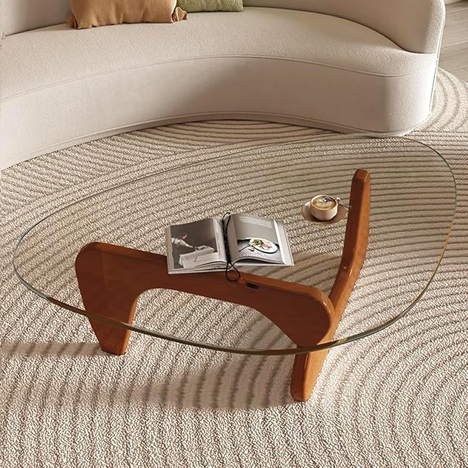 Mid Century Modern Glass Coffee Table, Coffee Table for Living Room, Noguchi Coffee Tables,Suitable for Bedroom Living Room Reception Office Tables (Walnut/Transparent, ML)
