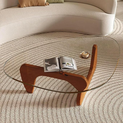 Mid Century Modern Glass Coffee Table, Coffee Table for Living Room, Noguchi Coffee Tables,Suitable for Bedroom Living Room Reception Office Tables (Walnut/Transparent, ML)