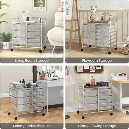 Giantex 9 Drawers Rolling Cart, Classroom Organizers, Storage Cart with Wheels, for Teacher Office Home School Supplies Tool Craft Art Paper, Clear