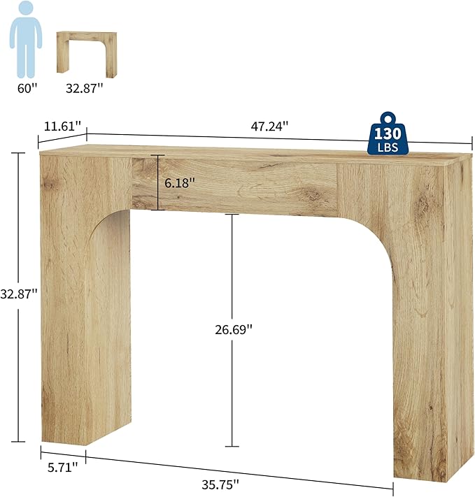 GarveeHome 47 in Farmhouse Console Table, Narrow Wood Entryway Table Behind Couch, Slim Rustic Hallway Furniture for Living Rooms, Foyers & Apartments, Oak