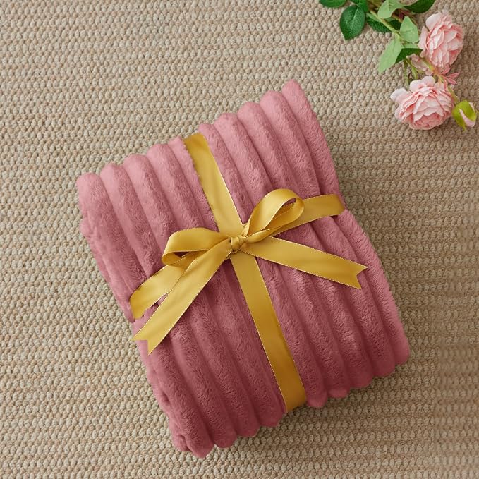 BEDELITE Twin Blanket for Couch & Bed, 300GSM Soft & Warm Fleece Blanket, Decorative and Giftable Striped Brick Dust Blankets for Women, Men, 60"x80"