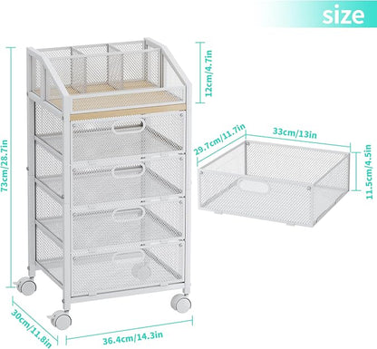 HapiRm Rolling Makeup Cart Organizer - Under Desk Makeup Storage with Wheels, Floor Make up Cart Skincare Organizers Desk Vanity Storage Organizer Cabinet for Cosmetics Makeup Brush Hair Tool, White