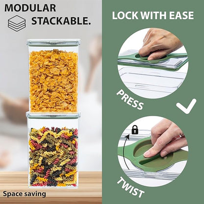 4-Pack Small Pantry Containers, 0.8 QT/0.76 L Clear SAN Food Storage Canisters with Twist-Lock Lids, Stackable for Sugar, Tea Bags, Seasoning, Nuts, Snacks White