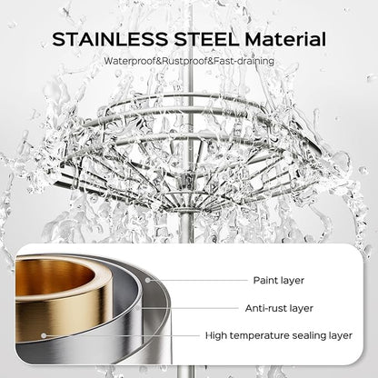 HAMITOR Shower Caddy Tension Pole: 4-Tier Rustproof Bathroom Corner Shelf Organizer for Renter - No Drill Large Shampoo Storage Rack - Adjustable 47-121" - Space Saving Bathtub Accessory - Silver Gray