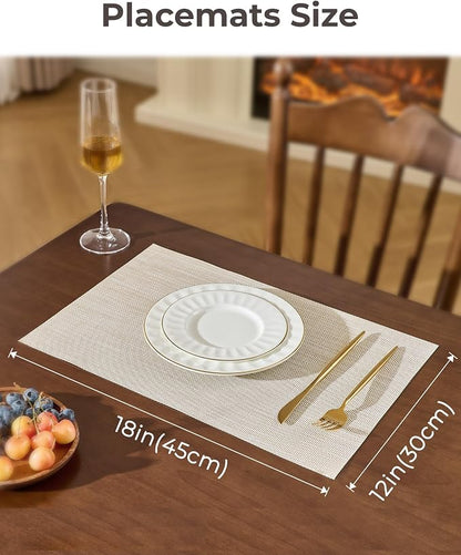 Leetaltree Beige White Placemats Set of 20 - Heat Resistant Non-Slip Place mats for Dining Table, Washable Durable PVC Vinyl Woven Table Mats(Beige White, 20)