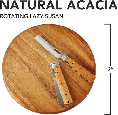 Acacia Wood Lazy Susan Wood Turntable Tray Cabinet Organizer, 12" (Two Pieces)